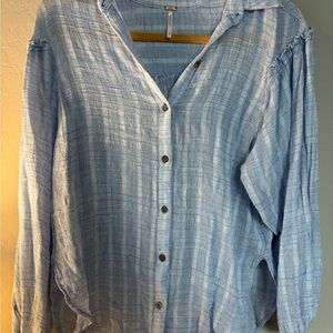 Free People Light Blue Button-Down Shirt